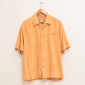 Orange Hawaiian Button Up Silk Shirt Large